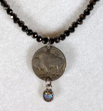 SANDRA LING DESIGNS NWT  Buffalo Nickel Brown Beaded Necklace Boho Festival