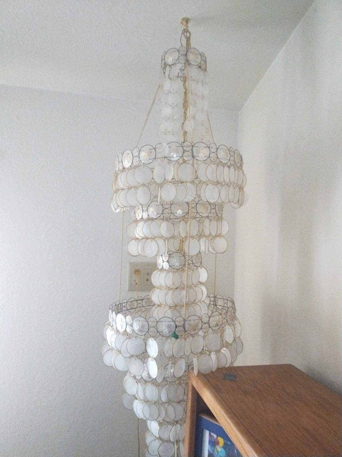 Vintage Mid Century Modern Hanging Chandelier Shell Lamp 