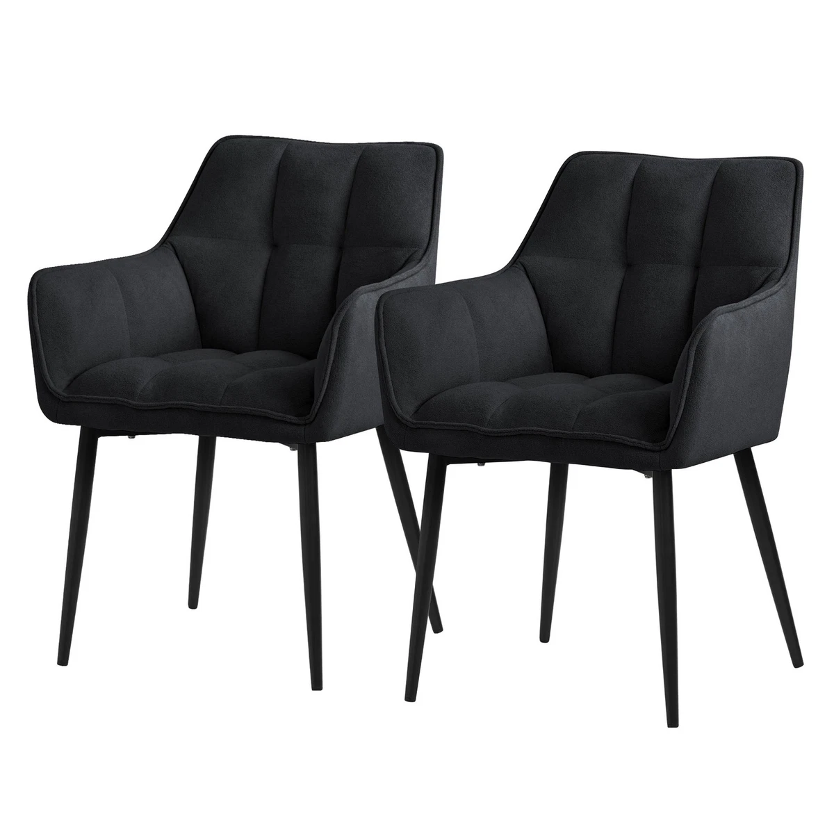 2x Sillas de comedor negras de tejido de rizo asiento ergonómico con patas metal