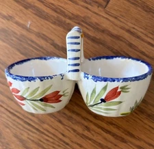 Henriot Quimper Floral Breton Woman Double Salt Cellar France Ceramic Handle