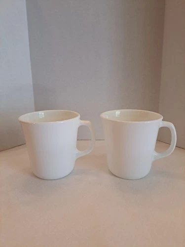 (2) Vintage Corning Ware USA  White Coffee Tea Cup Mugs D-Handle M Wave