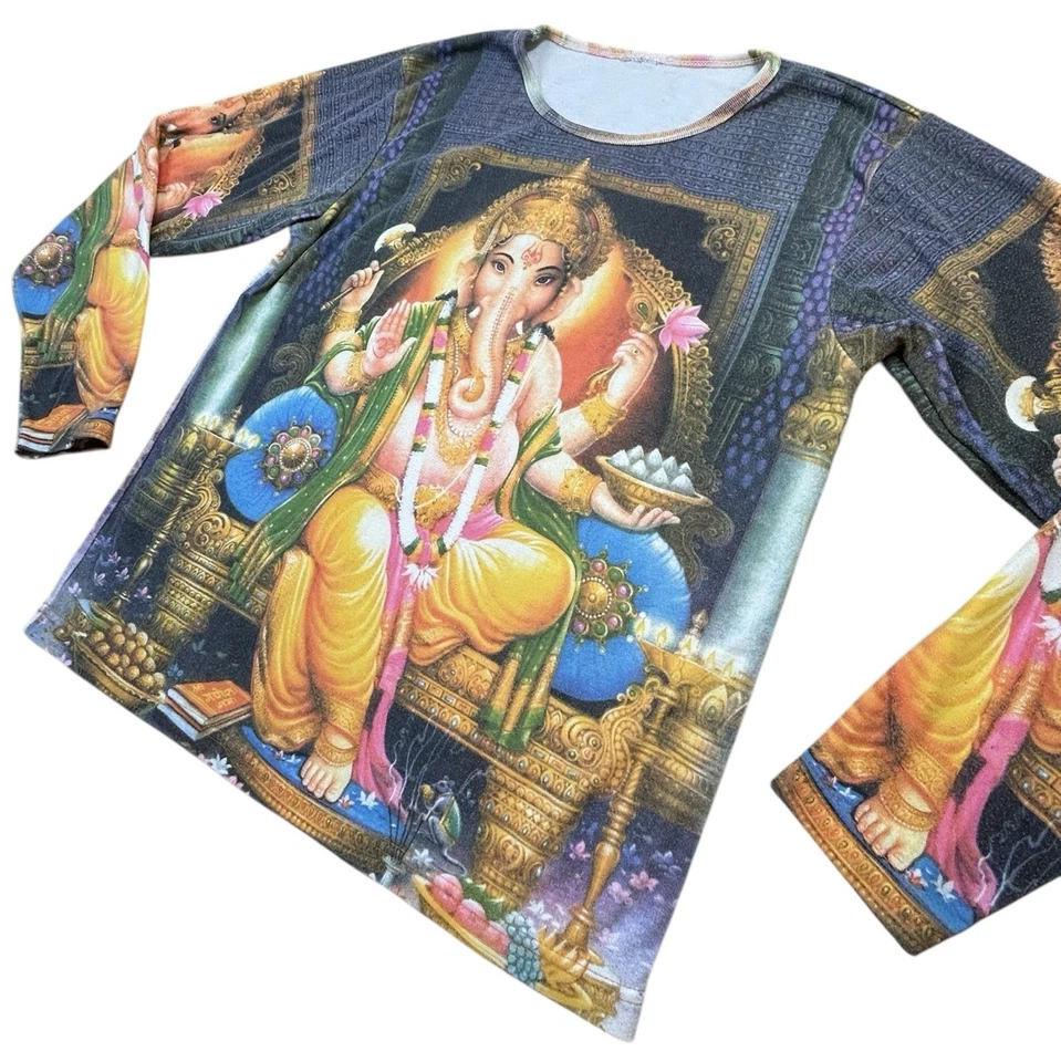 Camiseta de mujer años 90 Ganesha con estampado integral M/L manga larga ropa de club AOP  Foto 2 de 4