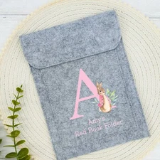 Personalised Rabbit Initial Pink Red Book Folder