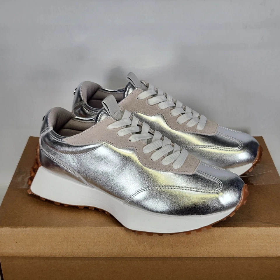 Talla 8.5 - Steve Madden Campo - Cuero plateado y gamuza - Mujer Foto 2 de 4