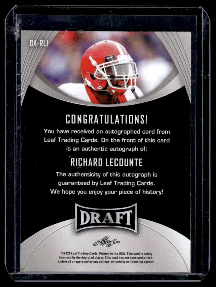 2021 Leaf Draft Rookie Autographs Richard LeCounte Auto #BA-RL1 Georgia Bulldogs - Image 2 of 2