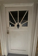 EXTERIOR ANTIQUE WOOD DOOR 6 PANES GLASS 1 LARGE  PANEL 42 INCHES  CAN SHIP!!!