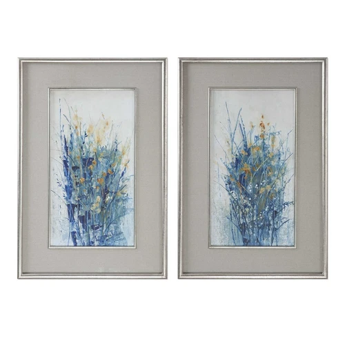 PAIR 42" FRAMED VIBRANT PRINTS UNDER GLASS WALL ART FLORAL PICTURES 41558 - Picture 1 of 3