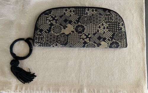 Shanghai Tang Black Gold Brocade Silk Damask Clutch Hand Bag - Picture 1 of 11