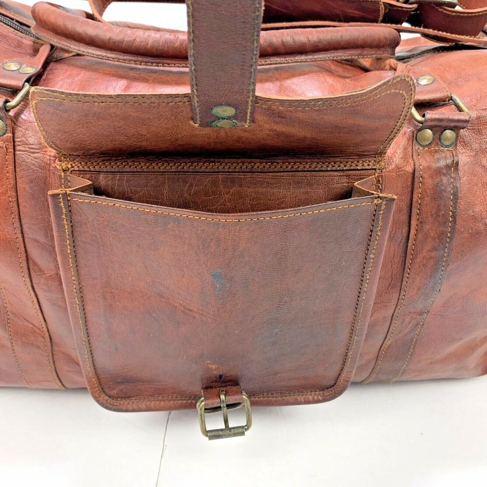 Condor British Brown Leather 2 Side Compartments & Zipper Duffel, Gym Bag VTG - Image 3 of 4