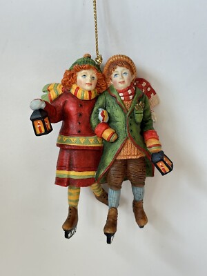 VTG 1999 Lang & Wise Ice Skaters Resin Ornament SW #15 3 Ht
