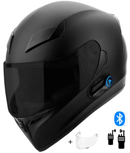 GDM GHOST HYPERSONIC Full Face Intercom Bluetooth Motorcycle Helmet Matte Black