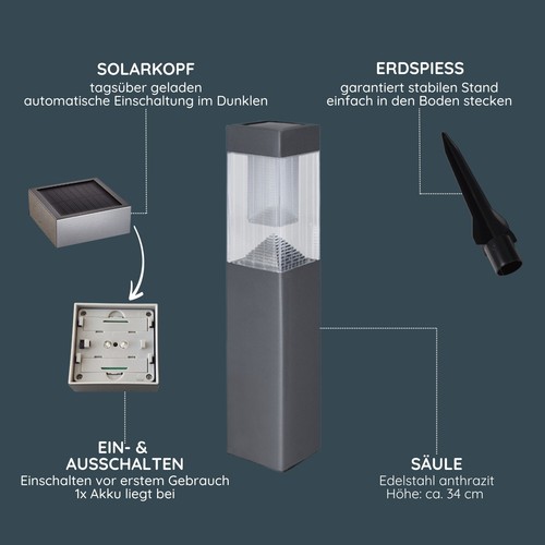 MeLiTec 3er-Set Solar-Gartenleuchte SO27-1, Edelstahl anthrazit, LED-Gartenlampe - Bild 4 von 6