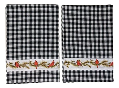 THE COUNTRY HOUSE COLLECTION CARDINAL 'N' PINE Black Check Kitchen Towels, Set of 2, The Country House