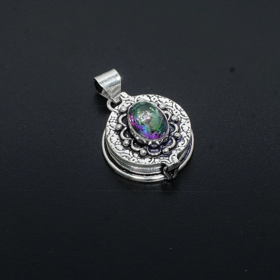 Arcobaleno Topazio Mistico Veleno Scatola Ciondolo Mano 925 Sterling Argento con - Immagine 4 di 4