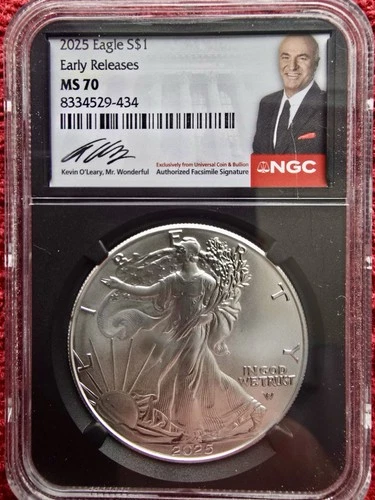 2025-W American Silver Eagle MS70 Early Releases Kevin O’Leary 1 oz .999 Silver