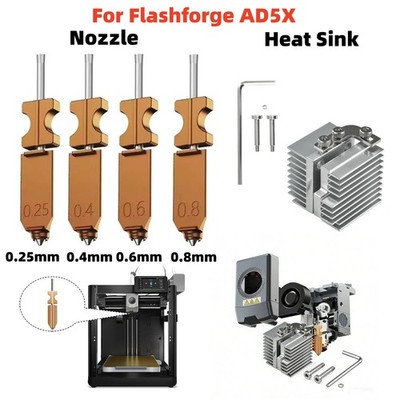 For Flashforge AD5X Hotend Quick Detachable Nozzle 0.25/0.4/0.6/0.8MM /Heat Sink