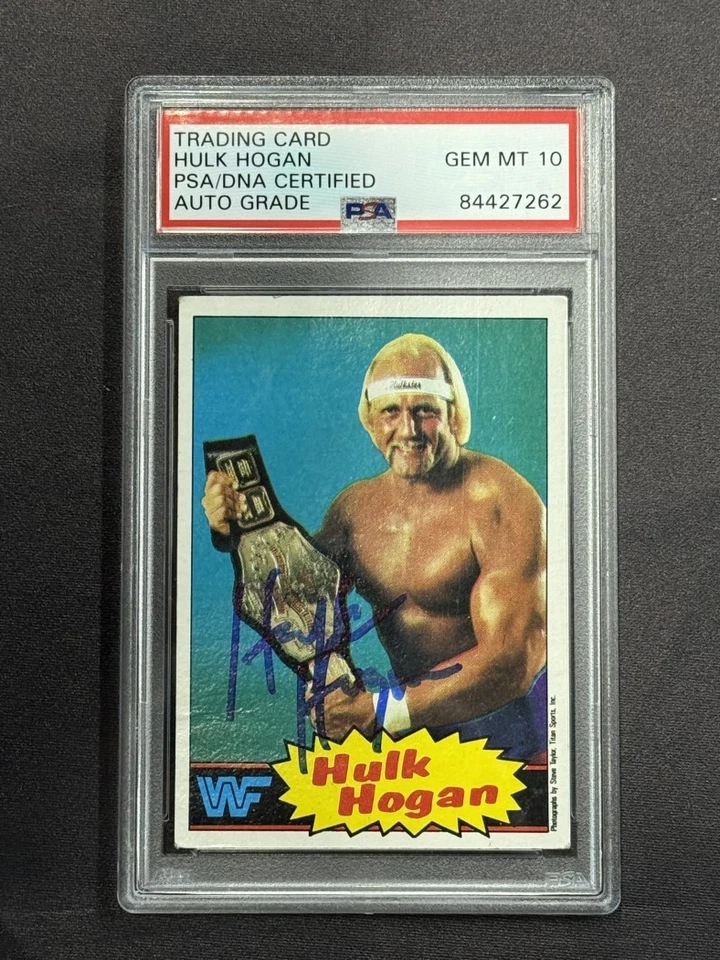 Халк Хоган вручную подписанный 1985 Topps WWF реслинг карта #16 дебютант PSA 10 AUTO 62