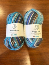 Lot of 2 HOBBII HAPPY TOES Sock Yarn - Superwash Wool & Polyamide - NEW 