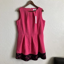 Closet London 16 Dress Pink Black Fit Flare Sleeveless Pockets Cocktail Party