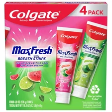 Colgate Max Fresh Fruity Toothpaste with Breath Strips 4.8 oz 4pk