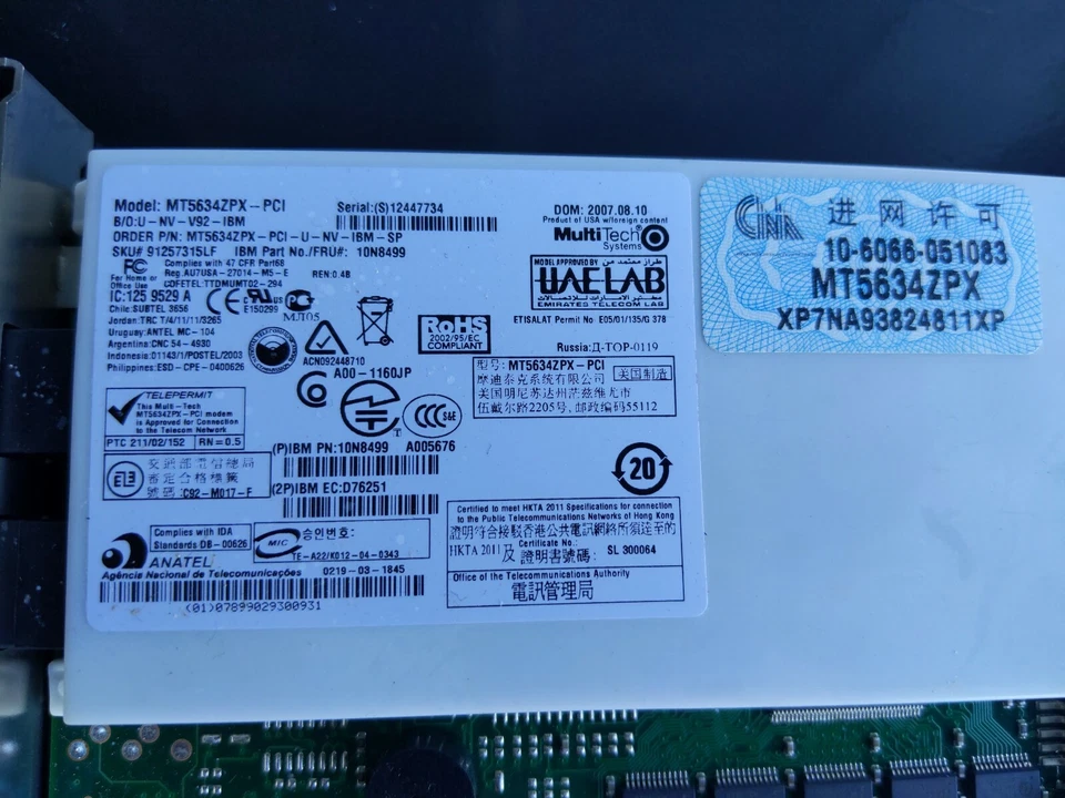 Multi-Tech 56Kbps Data/Fax Modem Card MT5634ZPX-PCI-U-NV-IBM-SP - Image 3 of 4