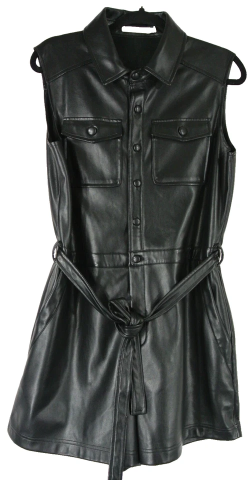 NUEVO, Mameluco Alice + Olivia Imitación Cuero Negro Talla 10 #EP288 Foto 3 de 4