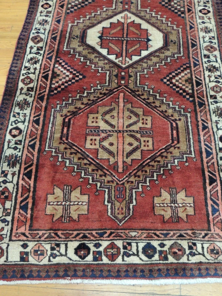 3x11 Herize Kazak WIDE RUNNER Oriental Rug wool Rust Beige Navy Gold - Image 3 of 4