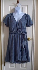 womens Naif ruffle surplice dress size 2X navy stripe faux wrap