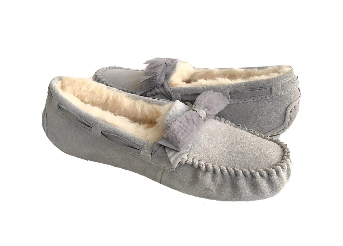 UGG DAKOTA TULLE BOW GREY VIOLET SHEARLING LINED SLIPPER US 7 EU