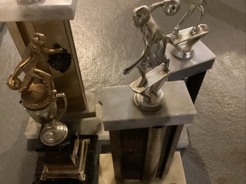 VINTAGE Lot 7 1950s-60s Bowling TROPHIES Marble & Metal Mid-Century Retro Old - Picture 3 of 15