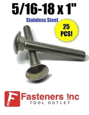 (Qty 25) 5/16-18 x 1" Stainless Steel Carriage Bolt 18-8 / 304