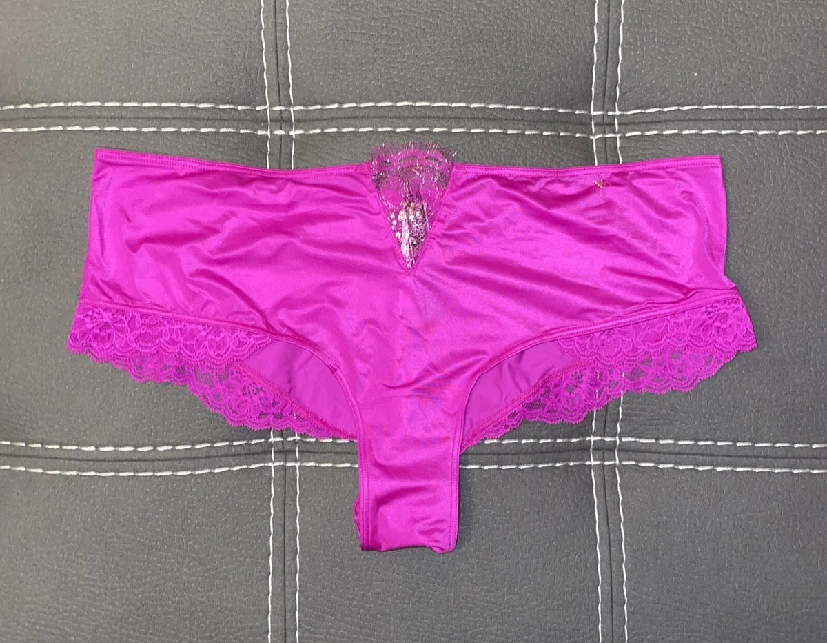 New Victoria Secret Panties Cheeky Large Satin Purple Gold V Logo Shiny