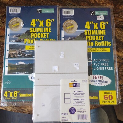 2 Slimline Pocket Refill Pack 4'' x 6'' Acid Free, W/caption Stickers,and hallmark