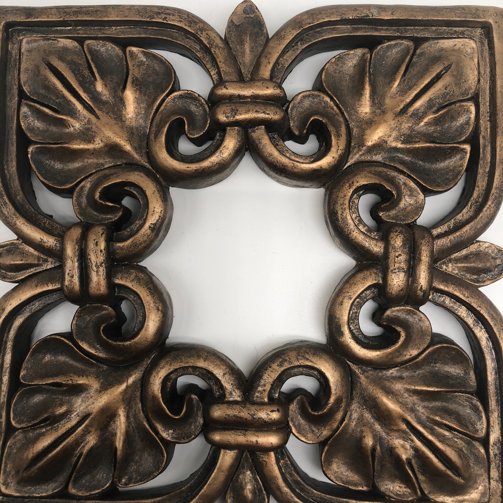 Vintage Look Pediment Cast Iron Flower Square Plant Wall Decor Art