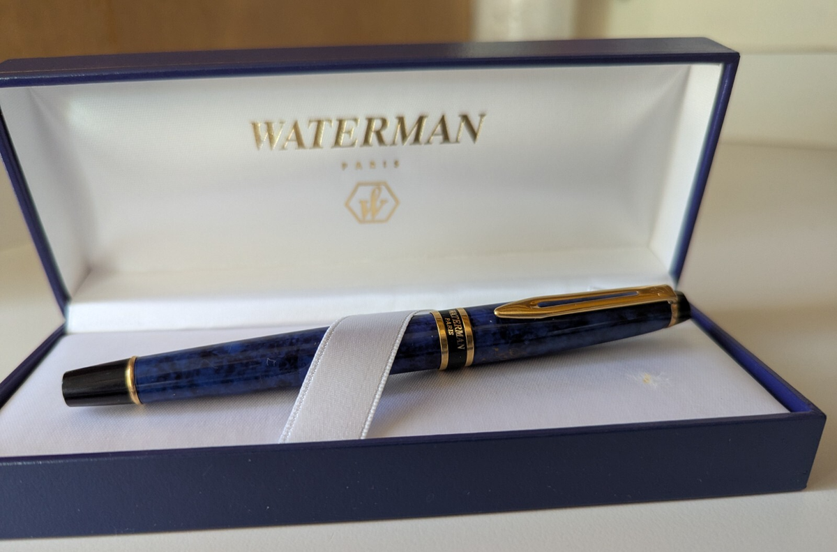 Vintage Waterman Paris Blue Marble Gold Trim Ballpoint Pen with