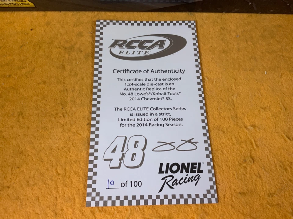 K9-49 JIMMIE JOHNSON #48 KOBALT TOOLS  - 2014 CHEVY SS - RCCA ELITE - #10 of 100 - Image 3 of 4