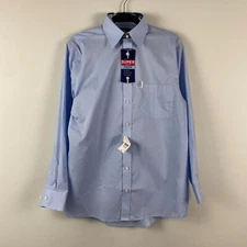 Stanford Travel Performance Super Dress Shirt Size 15 32-33 Oxford Blue Solid