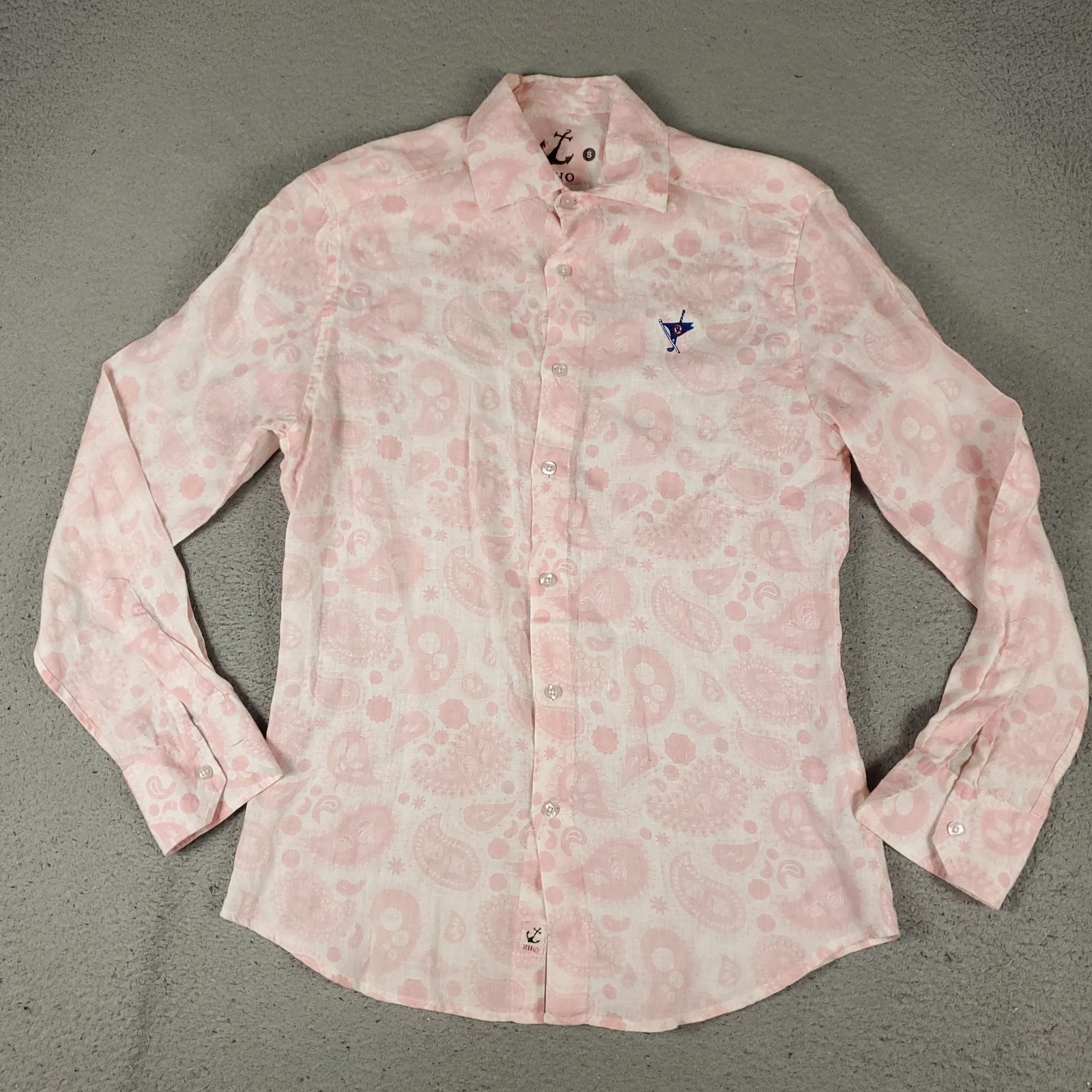 Hiho Shirt Mens Size Small Pink Paisley Linen Button Up Long Sleeve