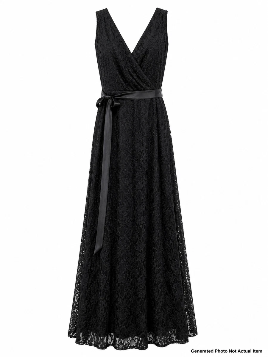 knee length dresses for ladies Ivonne Lace Trim V-Neck Maxi Dress Black– Selfie Leslie