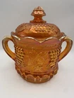 Vintage NORTHWOOD Iridescent Marigold Carnival Glass "Grape & Cable" Cracker Jar