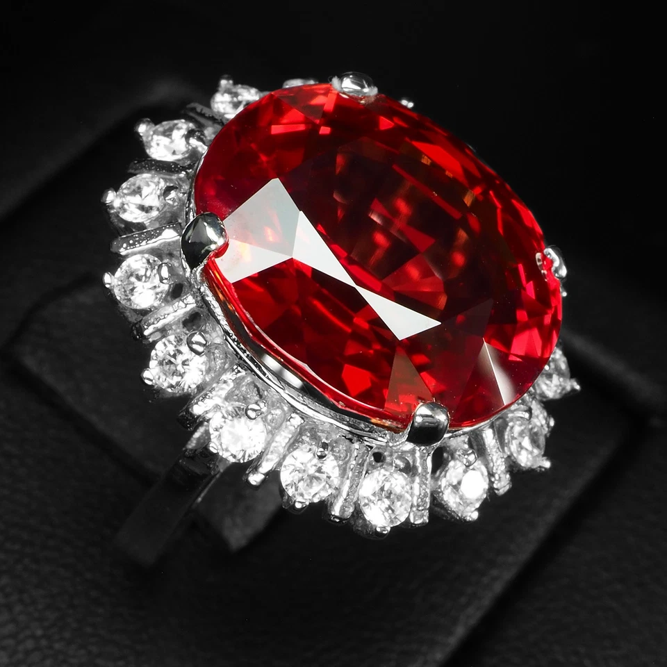 Fabulosos anillos hechos a mano de espinela roja viva de 18,18 quilates de plata de ley 925 talla 6,5 Foto 3 de 4