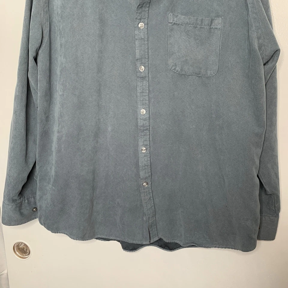 Van Heusen Large 16-16.5 men's blue soft faux suede long sleeve button up shirt - Image 4 of 4