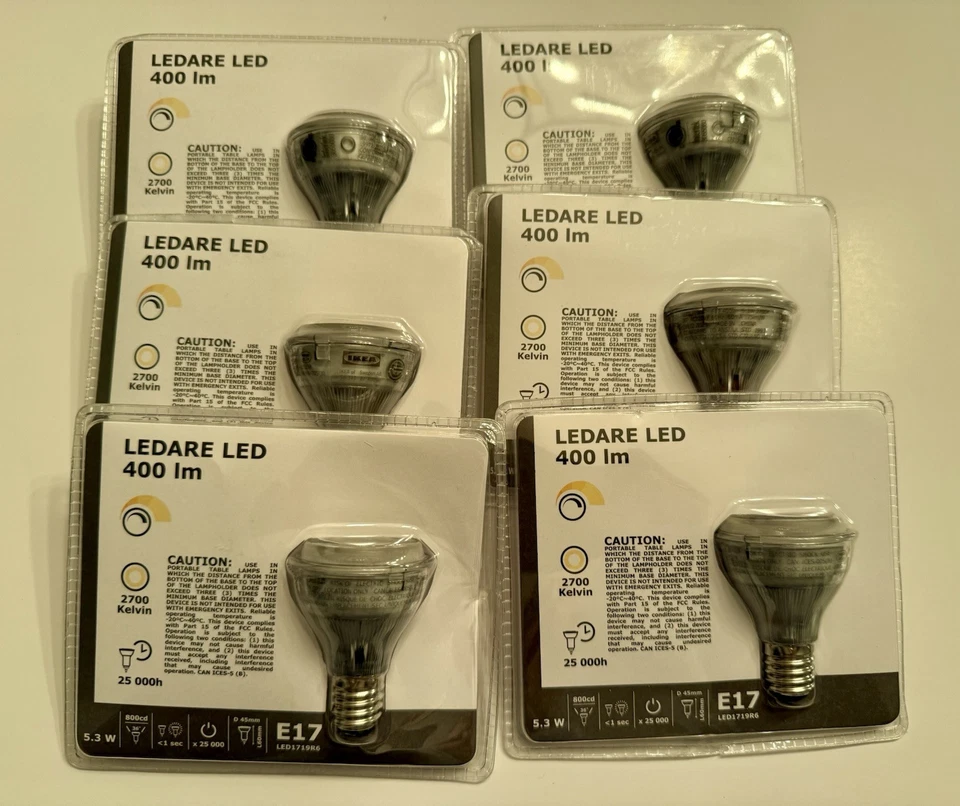6- IKEA LEDARE LED Bombilla E17 Reflector R14 400 lm, Atenuación Cálida 2700 K 5.3 W NUEVO Foto 2 de 4