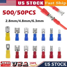 50/500pcs Female Quick disconnects Insulated Spade Wire Connector Crimp Terminal