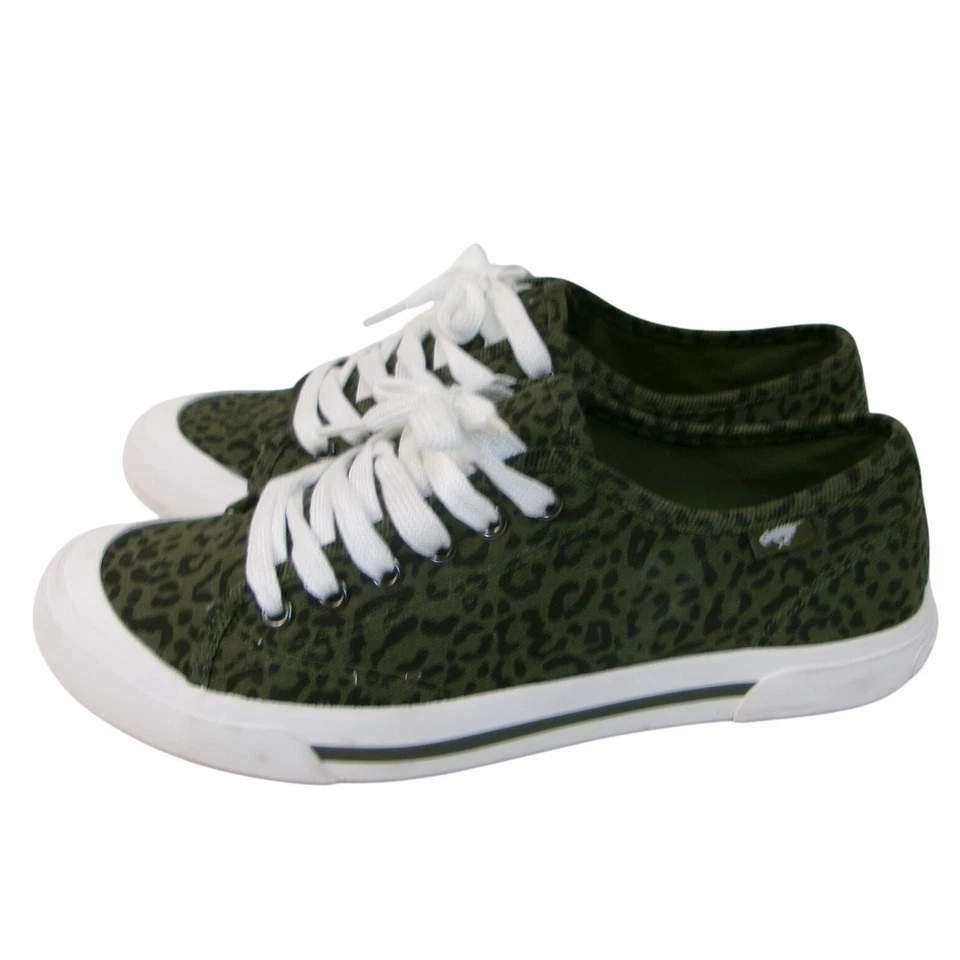 Zapatillas bajas de lona Rocket Dog con estampado de leopardo verde oliva negras para mujer 11 Foto 3 de 4