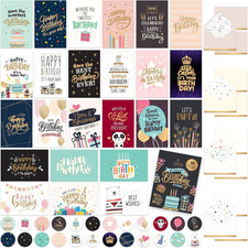 24 Pack Foil and Glittery 6x4in Assorted Birthday Cards with Envelopes and Stick