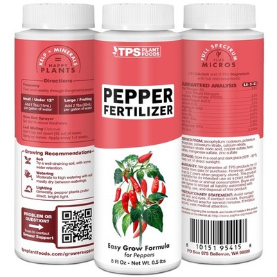 Pepper Fertilizer, Complete Liquid Pepper Plant Food, 8 oz (250mL)