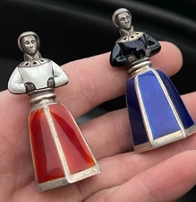 VINTAGE J. TOSTRUP NORWAY FIGURAL STERLING SILVER GUILLOCHE ENAMEL SALT & PEPPER