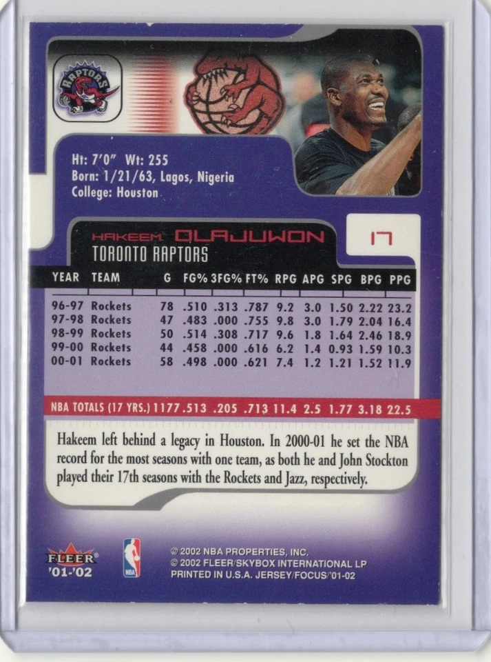 2001-02 Fleer Focus Jersey Edition - Hakeem Olajuwon #17 - Image 2 of 2