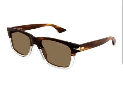 Gafas de sol Mont Blanc MB0263S 003 transparentes marrón habana oscuro para hombre 54 mm - Imagen 1 de 4